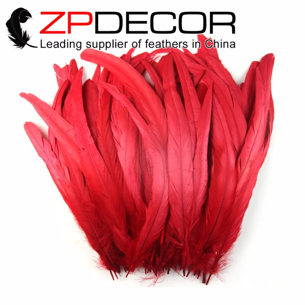 Zpdecor 100 шт./пакет 25-30 см(10-12ich) ручная Сортировка полностью красивое обесцвечивание красные хвостовые перья птиц для свадебного декора