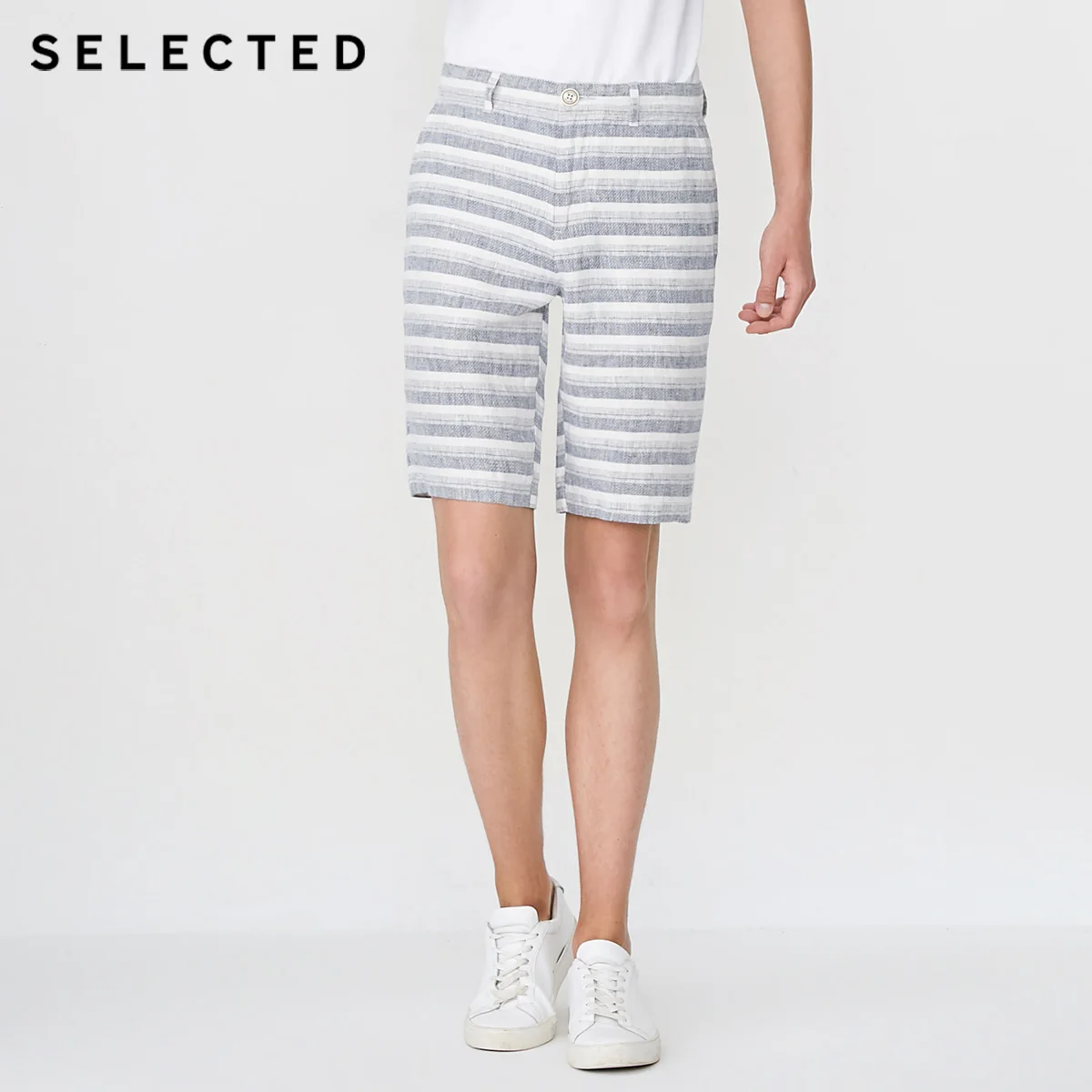 Отборные льняные полосатые прямые шорты для отдыха C | 4182SH535