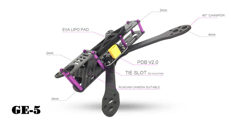 GE-FPV GE-5 V2.0 225 мм 4 мм рычаг углеродного волокна гоночного каркаса комплект W/5 V Выход PDB для RC DIY Сделай Сам модели fpv-камера на дроне