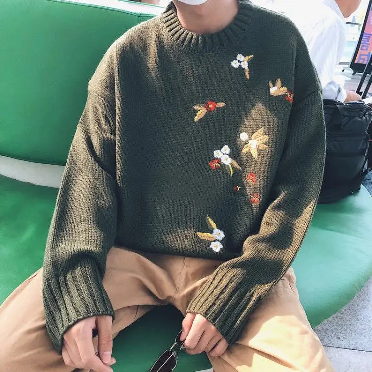 

Fashion Casual Men's Sweater Spring And Autumn New M-2XL Printing Wild Loose Pullover Four-color Personality Youth Popular