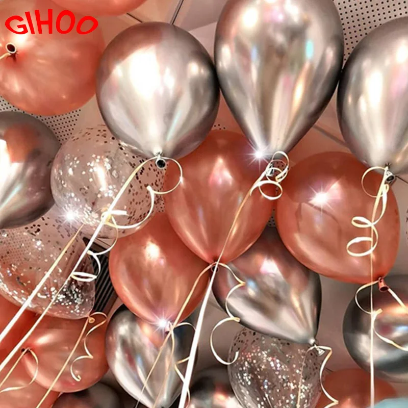 

5/15/10pcs 12inch Metallic Chrome latex Balloons Transparent Silver Confetti Ball Wedding Birthday Rose gold Latex Party Decor