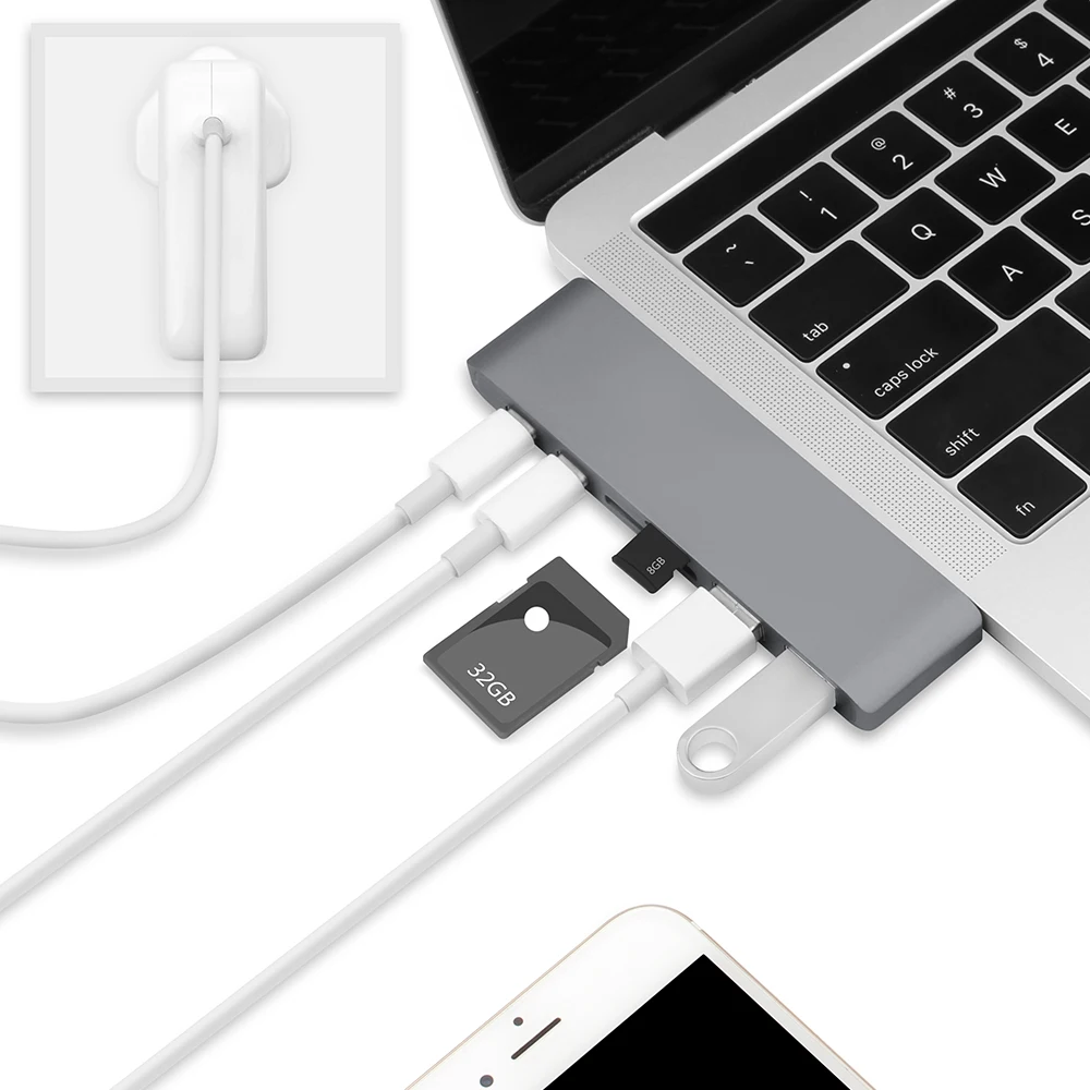 USB C концентратор USB 3,0 разветвитель адаптер Thunderbolt 3 концентратор+ TF SD слот type-C порт передачи данных HDMI концентратор для Macbook Pro/Air 13 15 дюймов