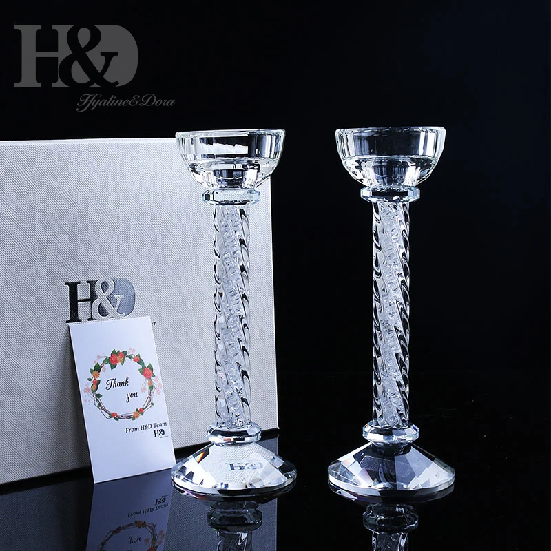 

H&D Crystal Classic Candle Holder Pillar Holder Set of 2, Taper Holder for Dinner Party Home Wedding Decor Centerpiece