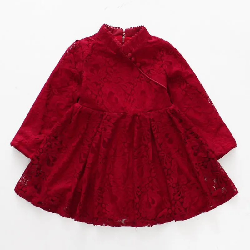 

DFXD Autumn Children Long Sleeve Princess Dress Soild Full Lace Cute Baby Girl Party Dress Korean Kids Clothes Vestido 2-12Years