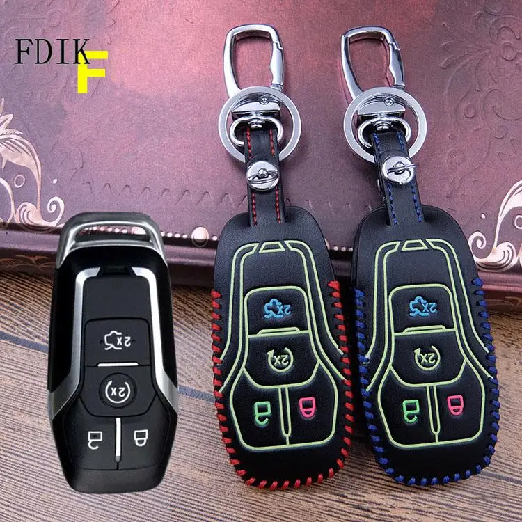 

FDIK Hand-sewn Leather Luminous Car Key Cover Case For Ford Focus/Kuga/Mondeo