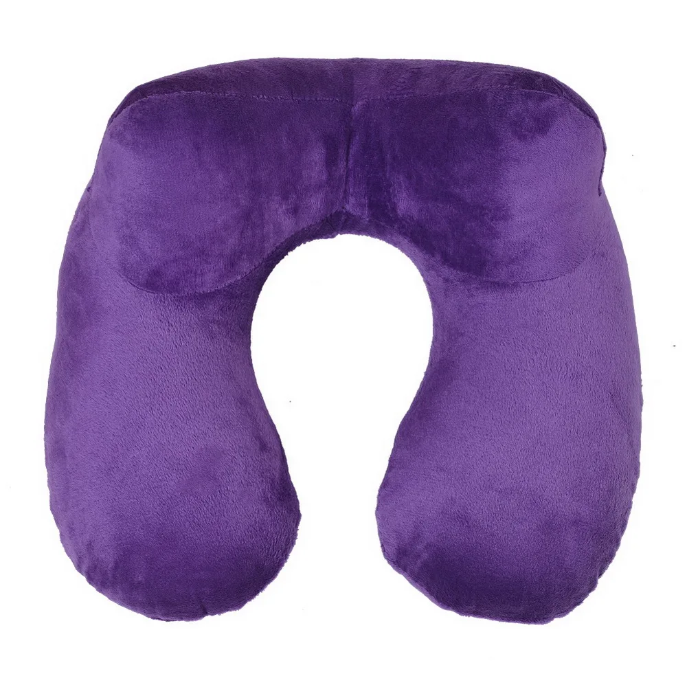 U-образная дорожная подушка для шеи подушка надувная, двойная Двусторонняя стекающаяся подушка автомобиль самолет отель кровать Спящая Подушка A - Цвет: purple 35x30x15cm
