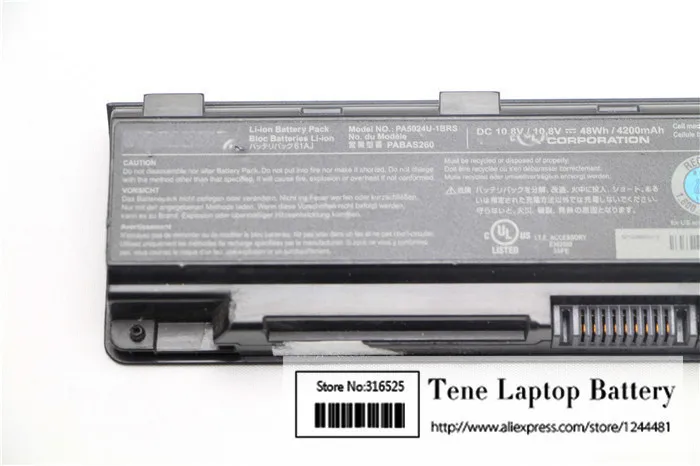 Батарея PA5024U PA5023U для Toshiba Satellite C800 C805 C845 C850 C855 C870 C875 L800 L805 L830 PA5024U-1BRS батареи