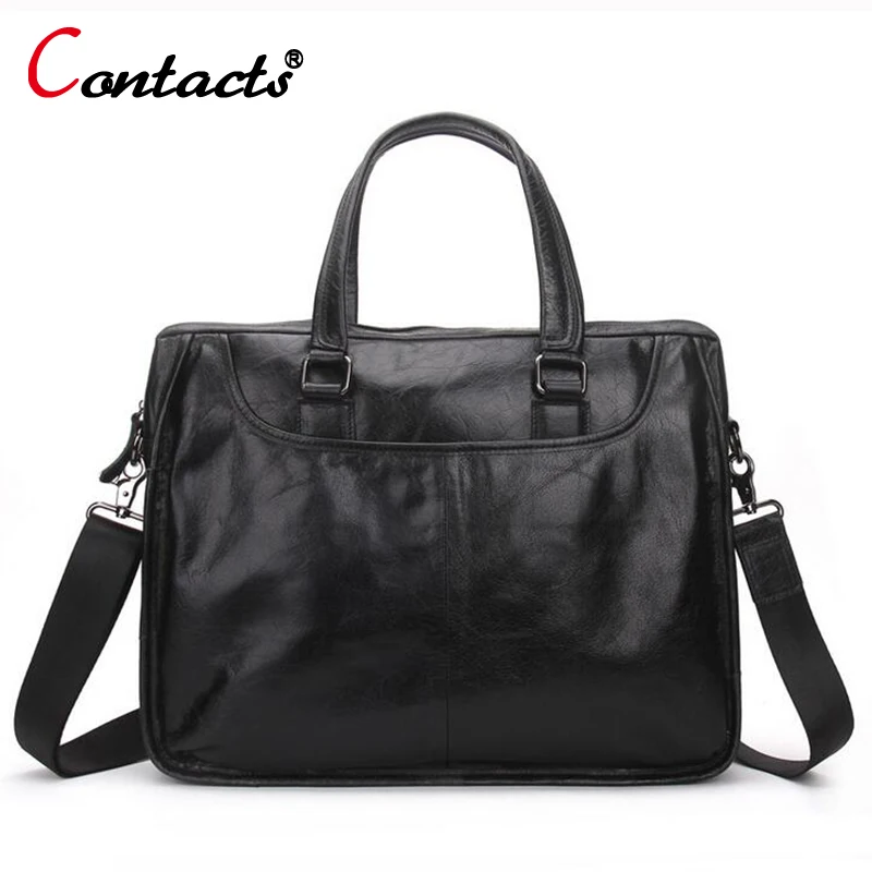 

CONTACT'S Genuine Leather men Bag Casual Handbags Cowhide Crossbody Bags Men's Travel Bags Tote Laptop Briefcases Men Bag new