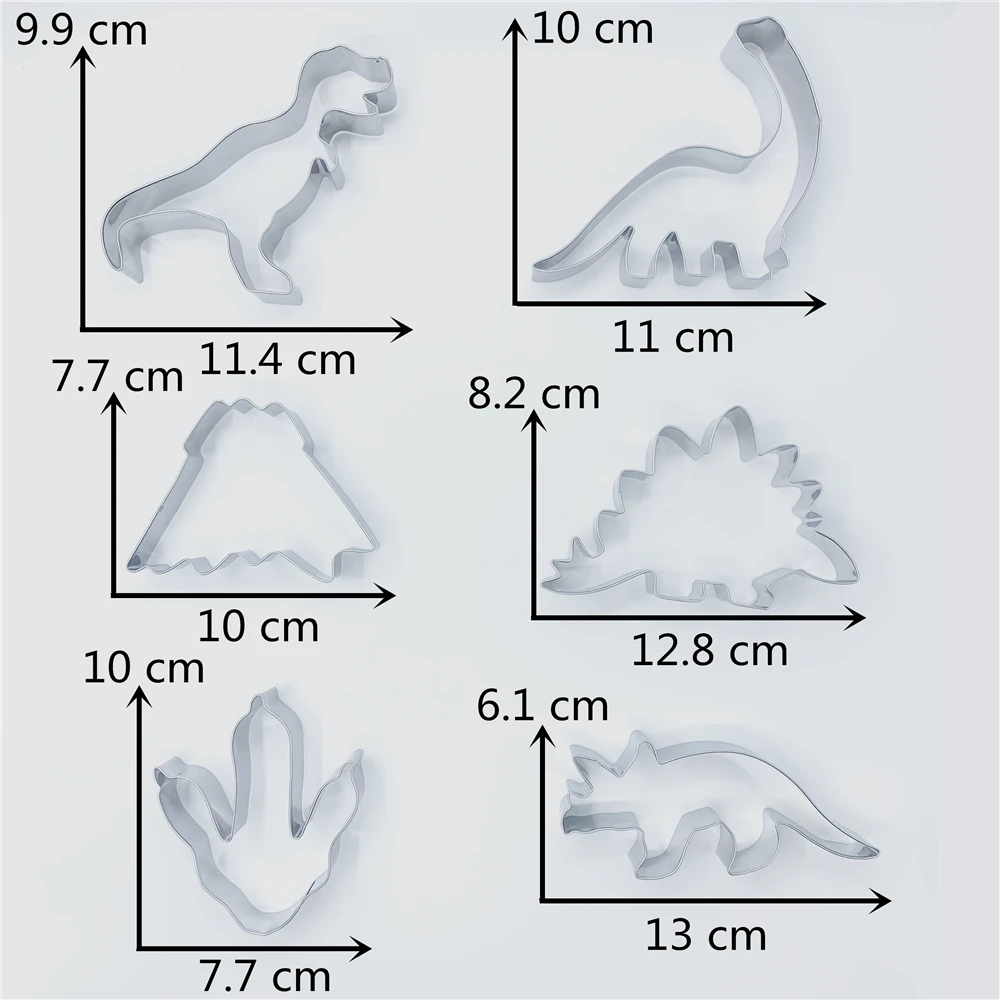 KENIAO динозавр печенья резак набор для детей-6 шт-Т-Рекс, бронтозавр, Трицератопс, стегозавр, вулкан-нержавеющая сталь