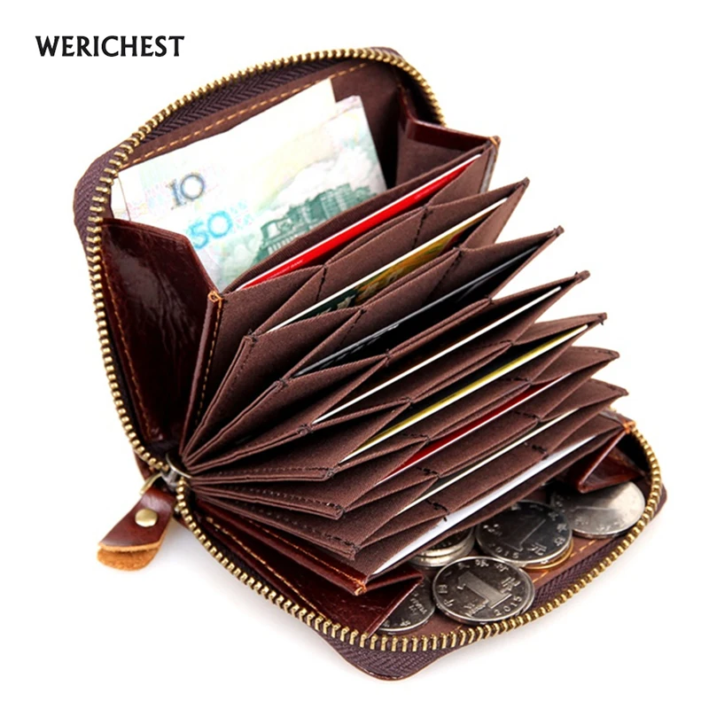 

WERICHEST 2017 New Design Genuine Leather RFID Wallet Zipper Around Wallet Short Card Holder Wallets for Men Free Shipping