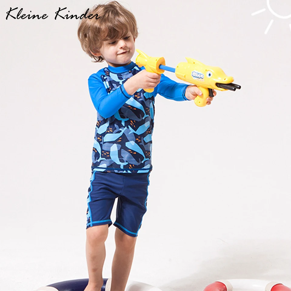 

2018 Toddler Kids Swimwear Boys Two Piece Swimsuit Set Long Sleeve Jellyfish Sun Protection Blue Children Separate Swimming Suit