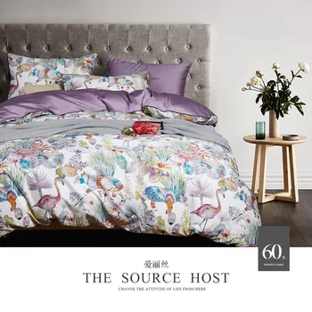 

100% Cotton bedding set queen size 4pcs 60S sateen bed linen double duvet cover set king size quilt doona covers printed sheets