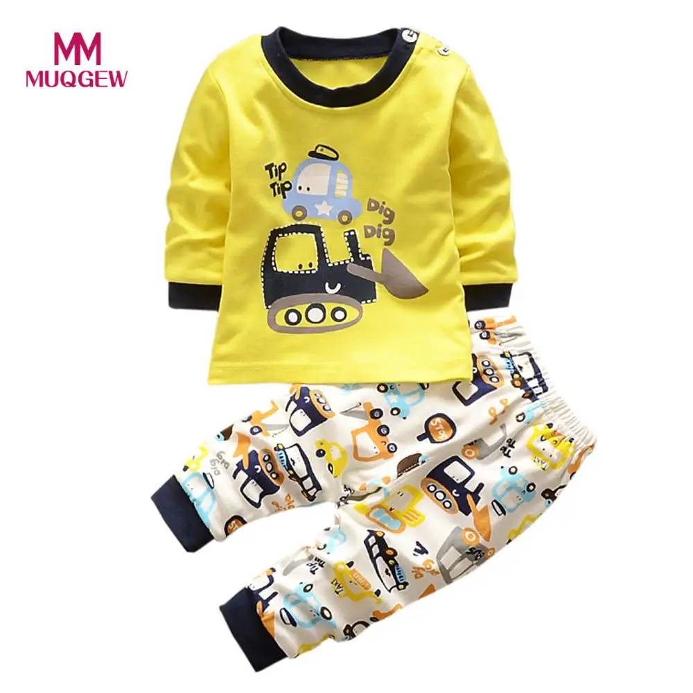 

MUQGEW Clothes Set Newborn Infant Baby Boys Girls Cartoon Excavator Print Hoodie Shirts Tops New Spring Shirt+Pants Outfits Set