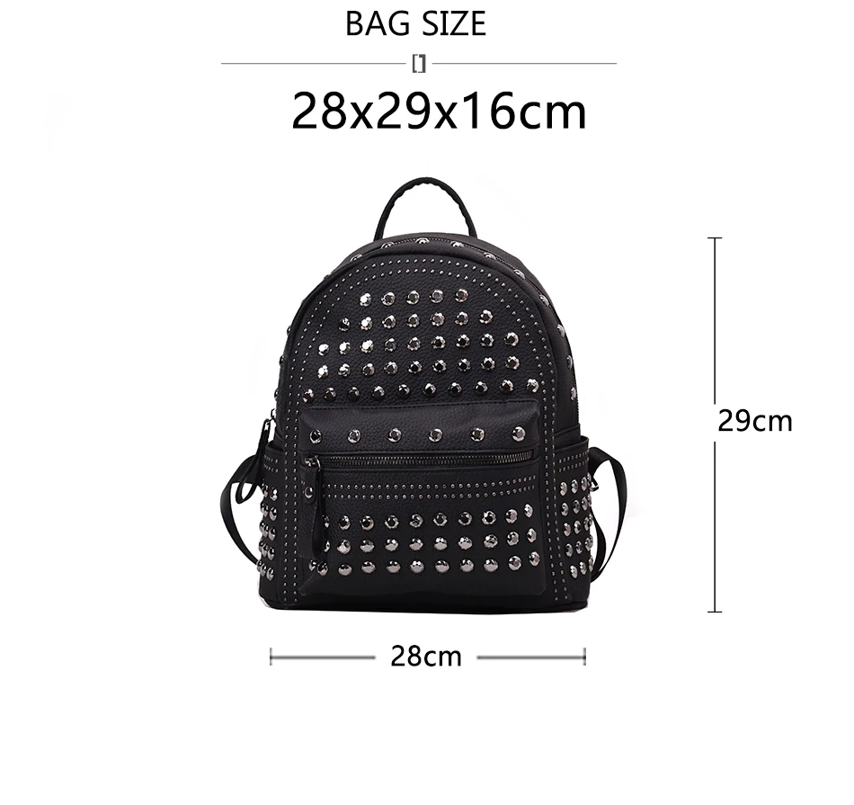 JIEROTYX New Arrival Preppy Leisure Backpack Womens Casual Daypacks Women Soild Zipper Rivet Shoulder Bags Soild Hot Sale