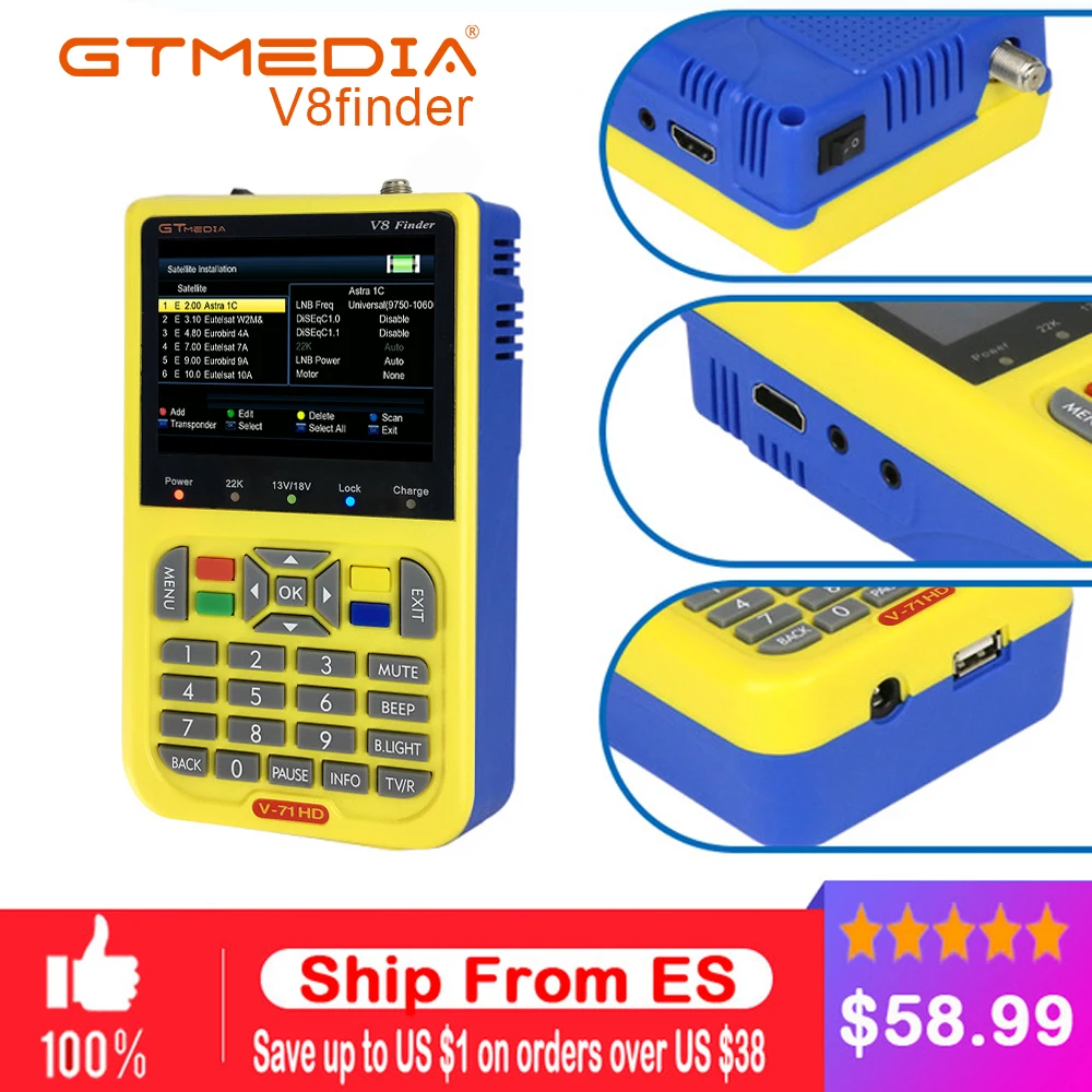 

Original V8 Finder HD DVB-S2 Digital Satellite Finder High Definition Sat Finder DVB S2 Satellite Meter Satfinder 1080P