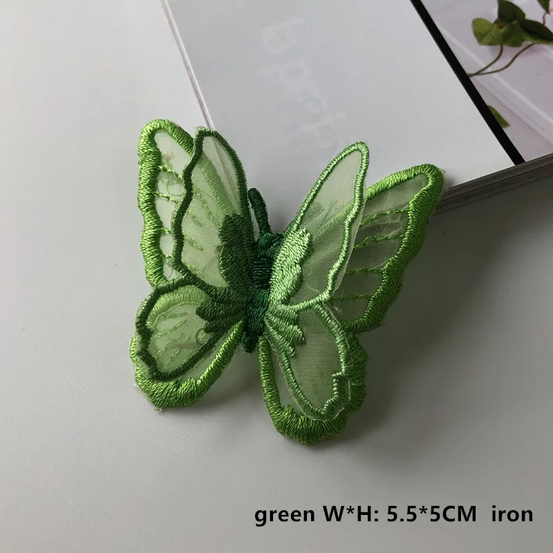 SASKIA 3D двойной слой органзы бабочки аппликации вышитые кружева нашивки пришить Железный Мотив свадебное платье ткань Декор аксессуар - Цвет: green