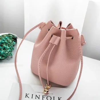 

Bucket bag plain color cross-body bag lady drawstring small bag lady PU leather bag