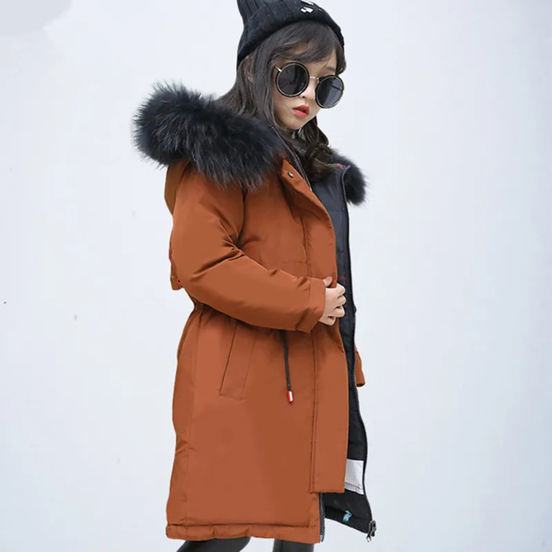 

Children Winter Jacket Girls Coat Kids Warm Thick Fur Collar Hooded Long Down Coats Parkas Teen Girls Clothing Clothes 8 14 Year