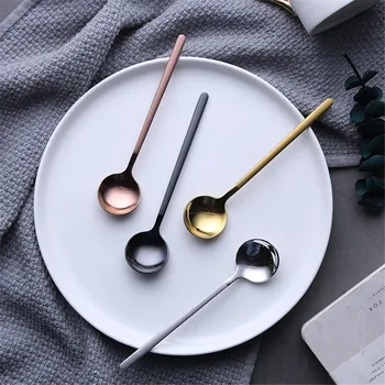 

Luxury 304 Stainless Steel Spoon Round Breakfast Coffee Milk Tea Juice Stirring Spoon Office Household Durable Teaspoon 13*3CM