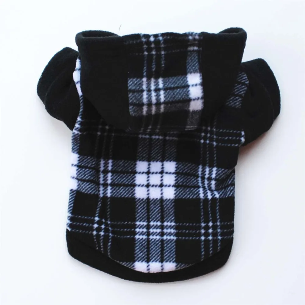 Winter Warm Puppy Clothes Pet Cat Dog Costume Classic Black White Plaid Puppy Dog Hoodies Fleece Sweater Coat 2