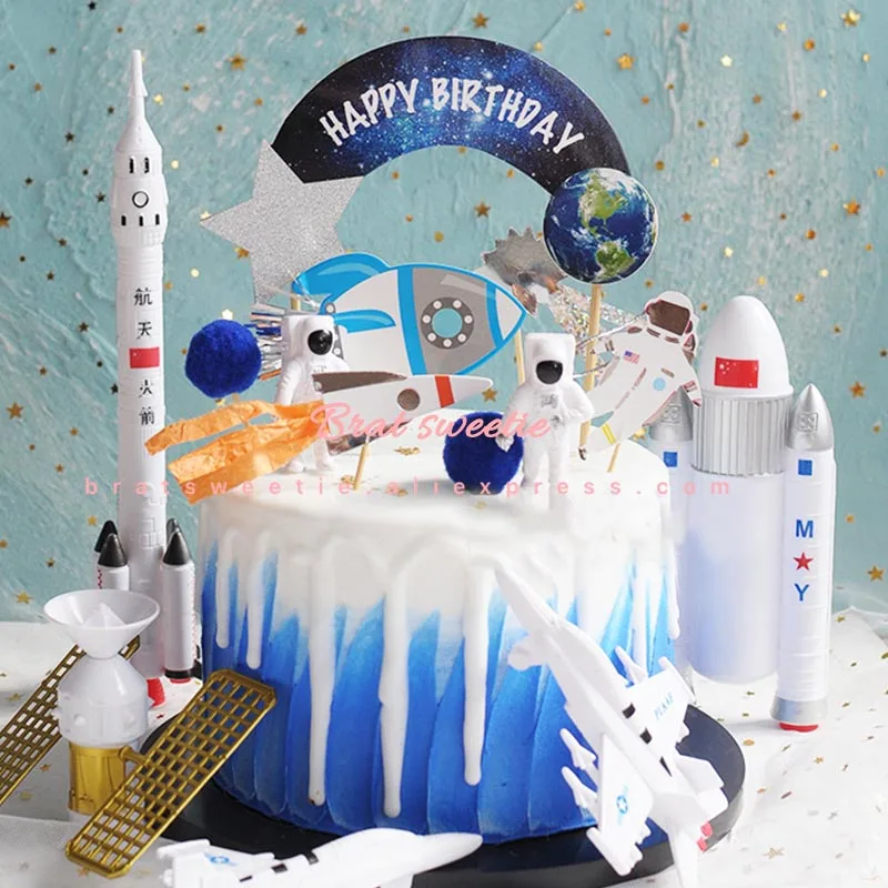 

Outer Space Cupcake Toppers Rocket Spaceship Boy Theme Birthday Party Supplies Cake Decorative Outer Space Party Decorations