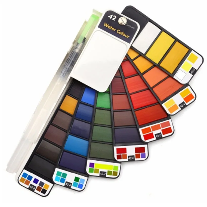 

18/25/33/42 Colors Solid Water Color Paint Set With Water Brush Pen Portable Watercolor Pigment For Drawing Art Supplies