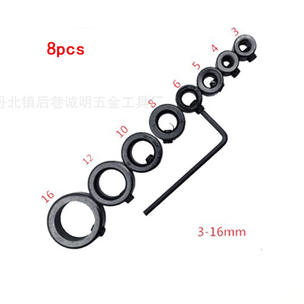 

Woodworking Tools Spacing Ring Drill 3-16mm Positioner Locator 8PCS/SET With Hex Wrench Depth Stop Collar