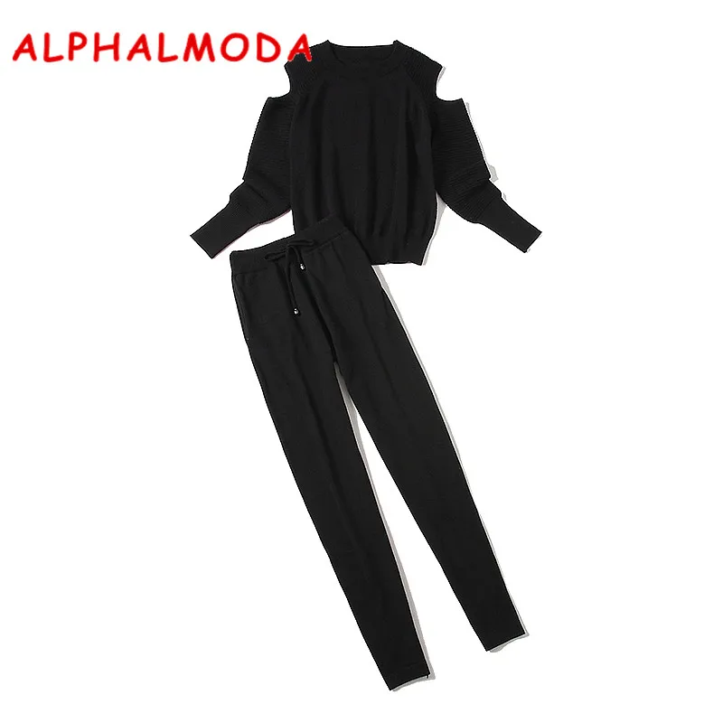 Женский трикотажный спортивный костюм ALPHALMODA Однотонный свитер с открытыми