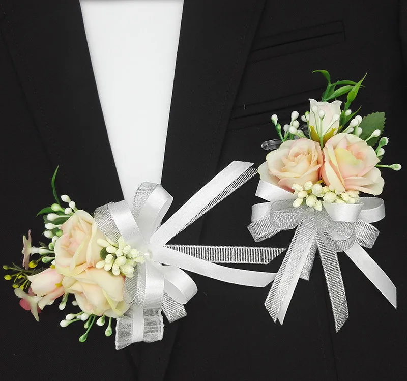 Новые Вечерние бутоньерки на выпускной жениха невесты с бантом дизайнерские Элегантные Свадебные цветы наручные корсаж-бутоньерка