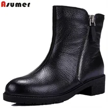 Asumer Echtem leder hohe qualität seitlichem reißverschluss weiches leder stiefeletten punk lässige mode schwarz concise süßen frauen stiefel