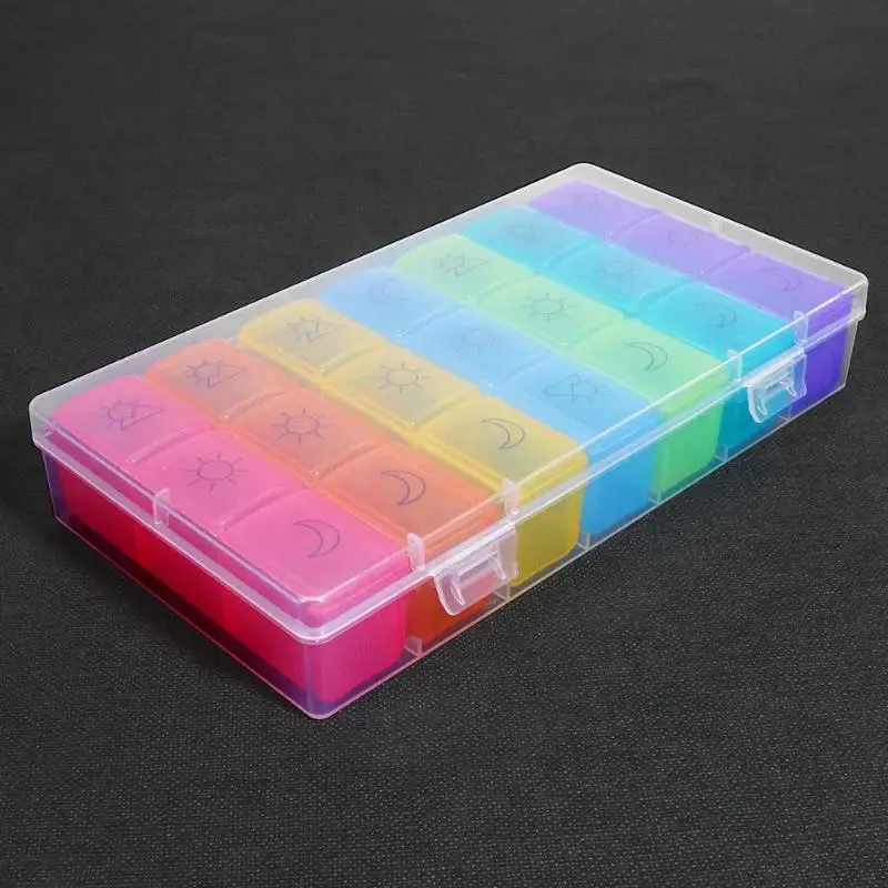7 Days Weekly Pill Organizer Plastic Tablet Dispenser Medicine Container with 21 Compartments Weekly Pill Organizer