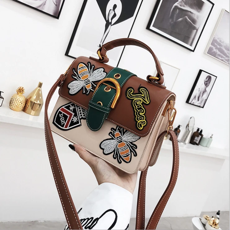 

free shipping new 3 color Bee embroidery Women Girls Handbag Chain shoulder bags clutch bag Messenger bag Party Banquet 20*16*9