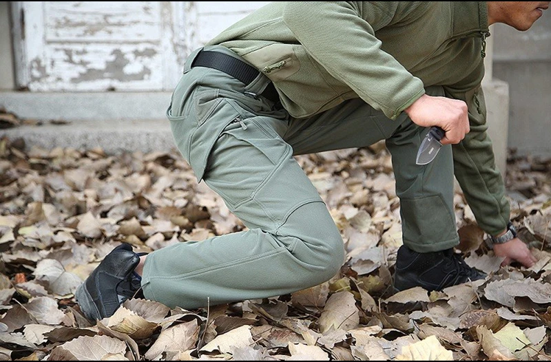 Мужские Мягкие водонепроницаемые военные штаны из кожи акулы, мужские зимние теплые тактические брюки-карго, повседневные армейские брюки с несколькими карманами