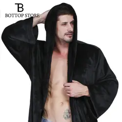 Зимний мужской длинный халат Мужская Ночная рубашка мужские теплые халаты с капюшоном банный халат Мужская пижама фланелевая утепленная
