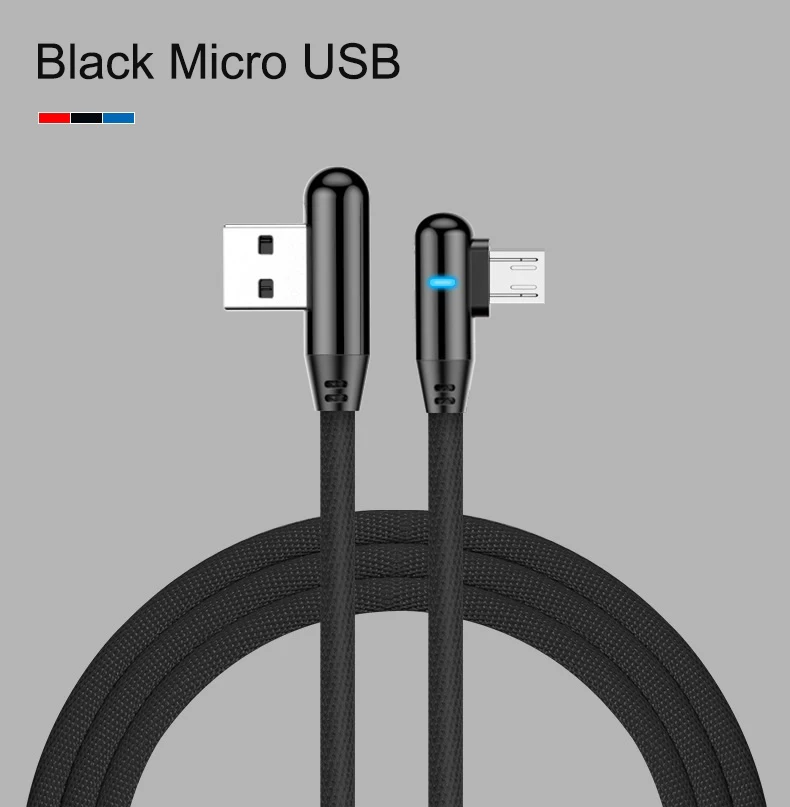 90 градусов кабель 2.4A Micro USB кабель type C провод для быстрой зарядки USB C игра Кабо Для samsung S8 суперзарядное устройство кабель для huawei P20 - Цвет: For Micro Black