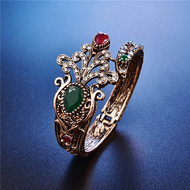 Заявленные Африканские свадебные браслеты для женщин античное золото цвет проложить Кристалл Многоцветный Смолы Браслет - Окраска металла: Green