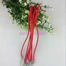 100 шт красные плетеные браслеты с кожаными цепями застежки Омаров застежка шнуры 18 см,, FB-911