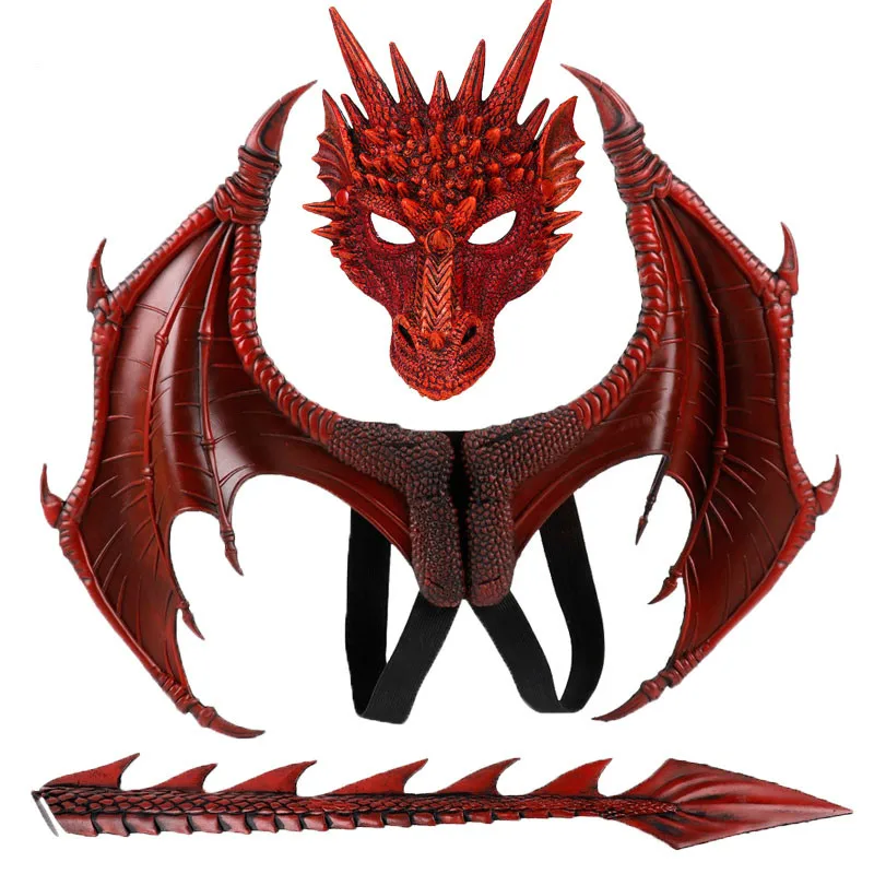 

Disfraz De Dinosaurio Purim Halloween Gift Carnival Party Kids Cosplay Decoration Set Wing and Tail Child Dragon Costume Mask