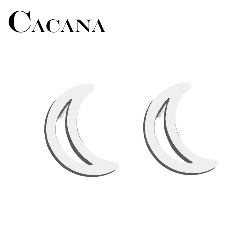 CACANA Stainless Steel Stud Earring For Women Man Moon Gold And Silver Color Lover's Engagement Jewelry Drop Shipping