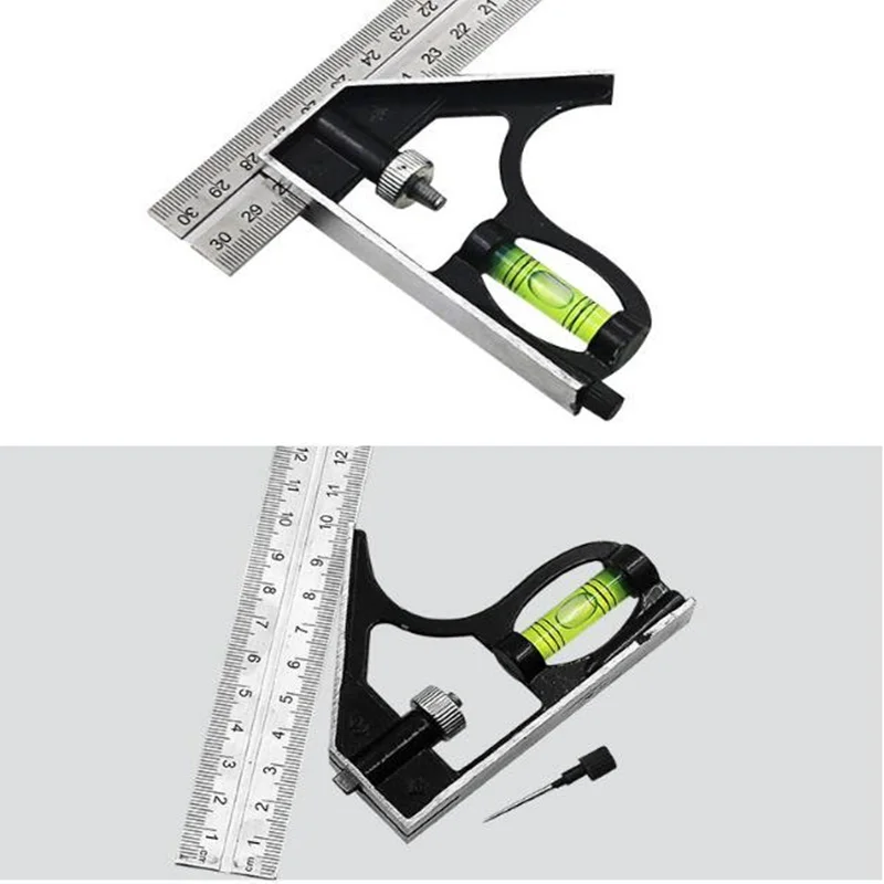 Профессиональный 300 мм(1") Комбинированная квадратная угловая линейка, регулируемый стальной транспортир, прямоугольная линейка, измерительные инструменты