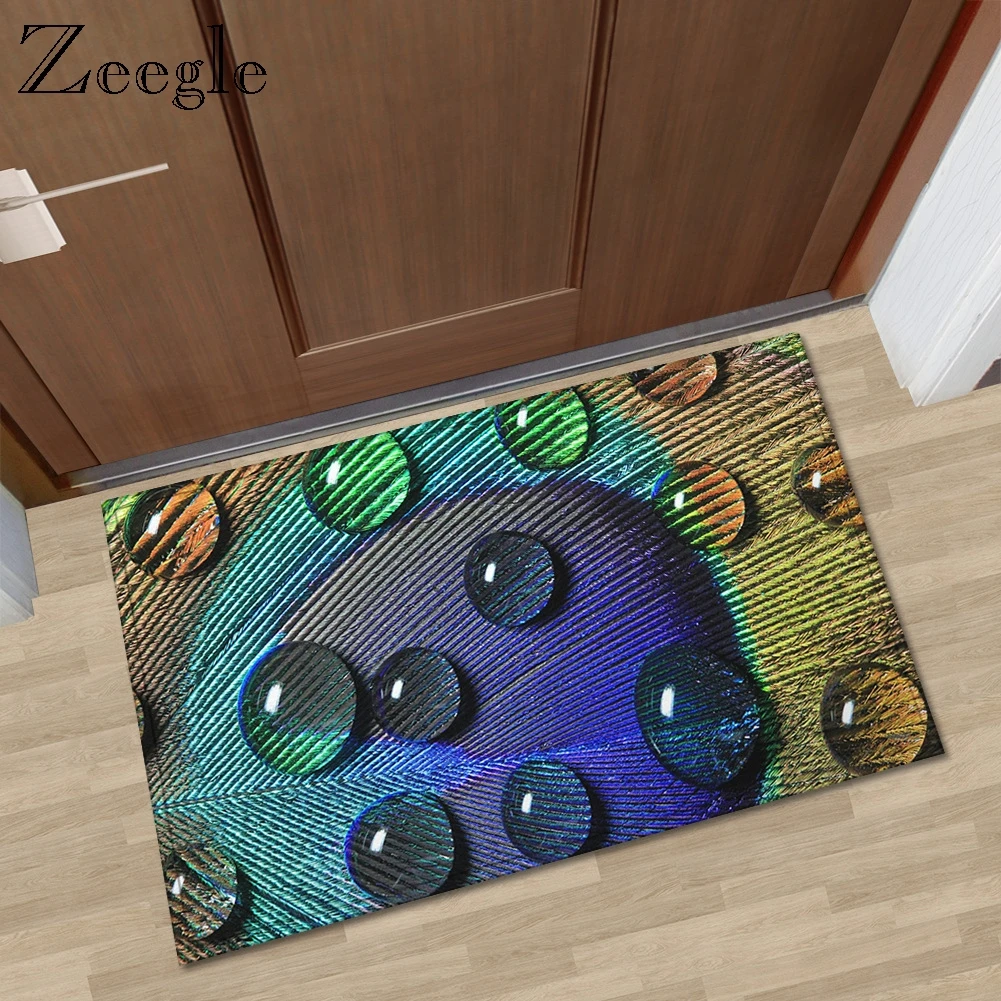 

Zeegle Feather Printed Entrance Mat Microfiber Floor Mats Bedroom Carpet Anti-Slip Kitchen Toilet Doormat Home Decor