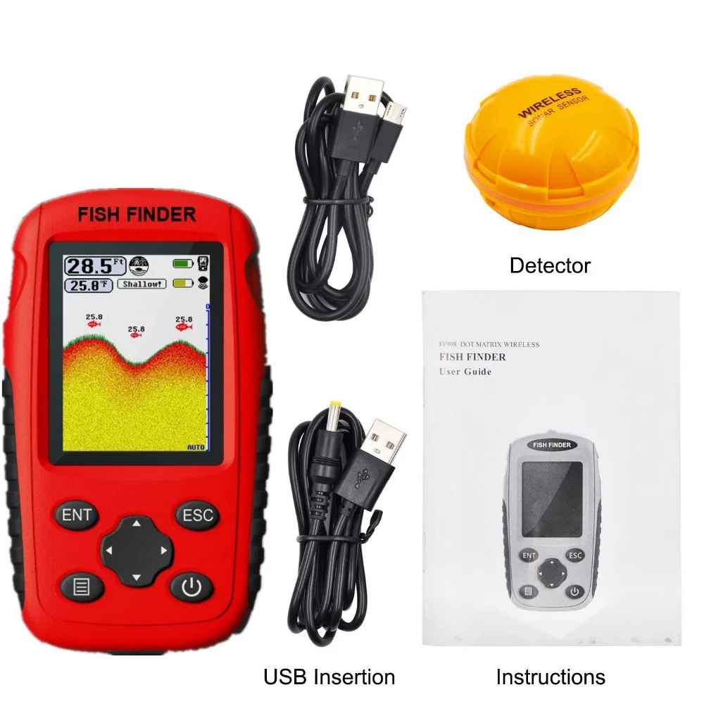 2019 أشعة الشمس اللون LCD صياد السمك ترقية الروسية قابلة للشحن Waterpoof اللاسلكية Fishfinder الاستشعار 125 kHz سونار صدى أسلم