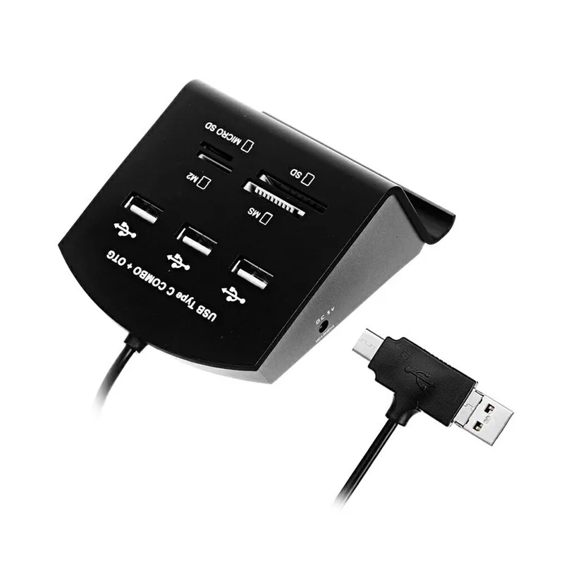BASIX Тип C/Micro USB OTG HUB адаптер нескольких Usb с 3* USB2.0, SD/Micro SD/M2/MS card reader USB разветвитель для ноутбука Macbook Pro - Цвет: black