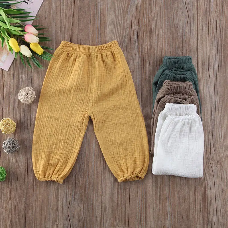 

2017 Newest Linien Cotton Bottoms Kids Baby Girl Boy Wrinkled Trousers Pants Winter Children Boys Capris Pants