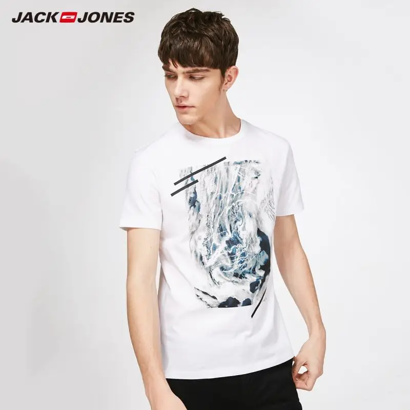 

JackJones 2019 Brand New Men's Cotton T shirt Printed Tshirt Slim Fit Top Fitness T-shirt Men's Freeshipping Menswear|2181t4514