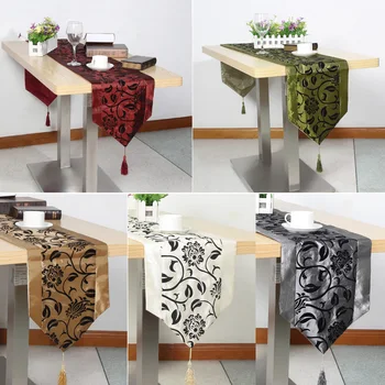 

Vintage Flocking Flower Table Cloth Wedding Table Decor Raised Flocked Flower Blossom Damask Table Runner Cloth 200*32cm