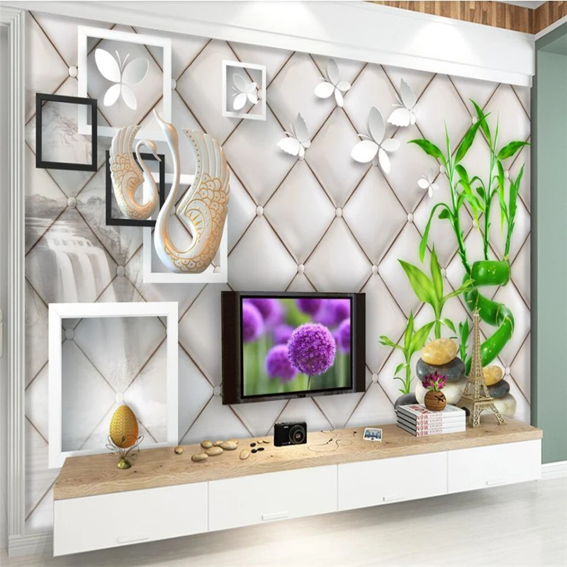 Wellyu خلفية بامبو ثلاثية الأبعاد حديثة بسيطة ناعمة كبيرة جدارية خلفية خضراء Papel De Parede De Paredelarge Mural Aliexpress