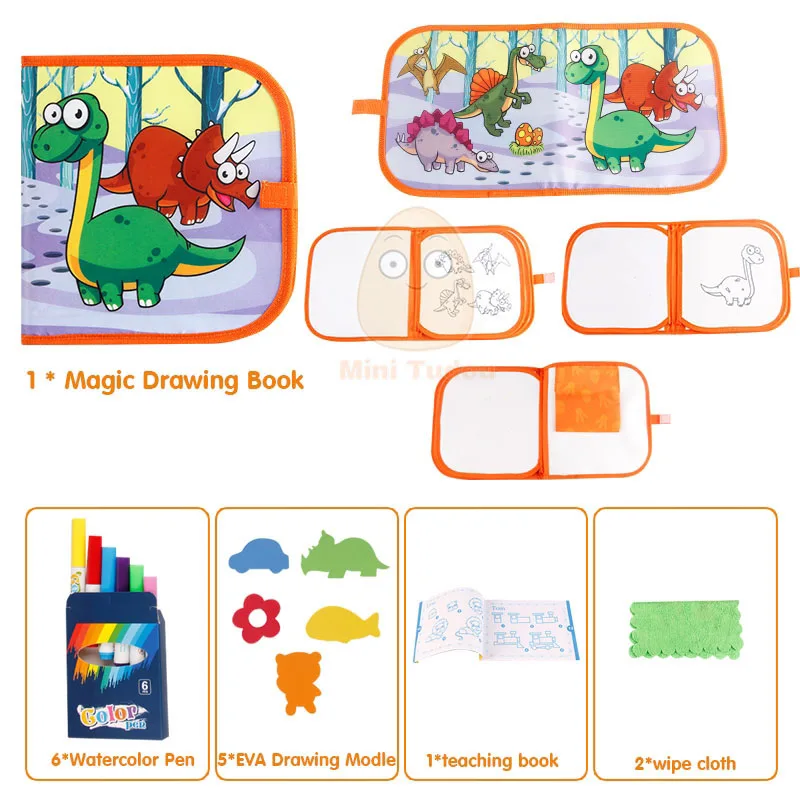 Детская портативная мягкая доска для рисования, Волшебная книга, животные, Морские обитатели, раскраска, сделай сам, картина с ручкой, подарок для мальчиков - Цвет: Dinosaur Style