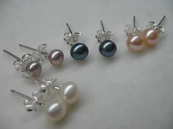 

ry00499 Lot 100pairs AAA 4-5mm luster pearl 925siver earring