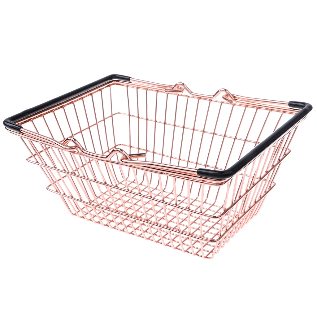 2pcs Kids Mini Metal Supermarket Shopping Basket For Kitchen Fruit Vegetable Food Grocery Storage Pretend Play Tools Toy Gifts